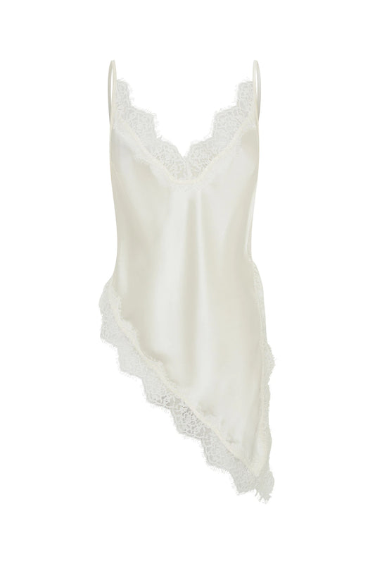 Lilah Lace Trim Top Ivory by Sneaky Link – an asymmetrical top with lace trim and V neckline. Perfect for elevated day-to-night looks.