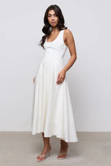 Linen Mix Midi Dress Ecru by Odd Muse – sleeveless midi dress with scoop neckline and signature waist cinch.
