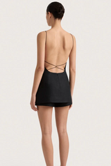 Linen Tie Back Dress Black – a linen dress with low back and tie detail. Perfect for effortless summer styling.
