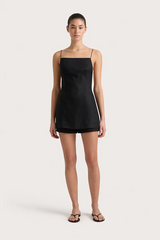 Linen Tie Back Dress Black – a linen dress with low back and tie detail. Perfect for effortless summer styling.
