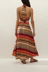 Liona Midi Dress Murano Amber by Odd Muse – a halter midi with stripe print and plunge neckline. Perfect for summer styling.