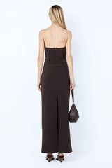 Lior Strapless Dress Espresso by Bec + Bridge – a fitted column dress with asymmetric neckline. Perfect for evening styling.