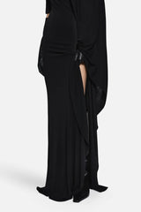 Liria Jersey Dress Black by Misha – full length stretch jersey dress with sleek body skimming silhouette.