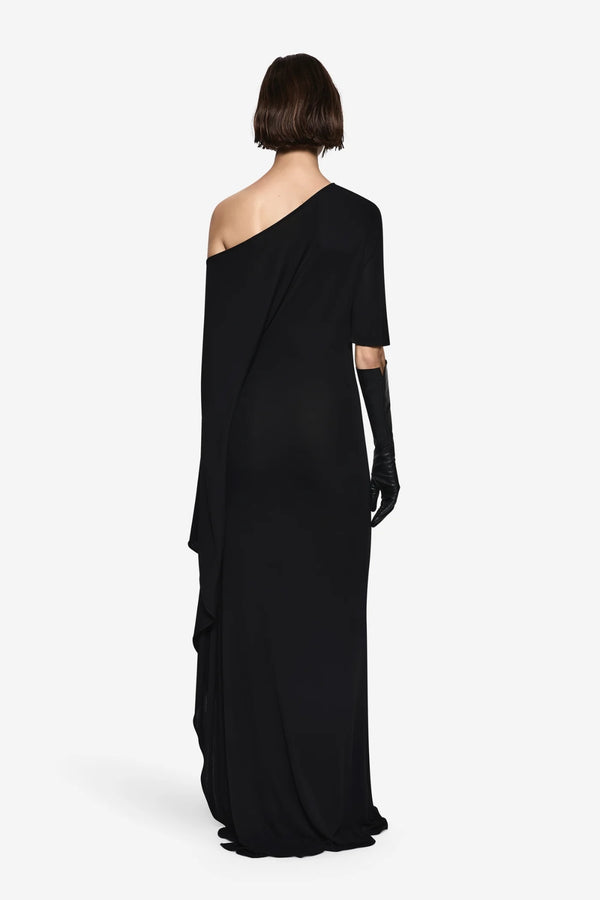 Liria Jersey Dress Black by Misha – full length stretch jersey dress with sleek body skimming silhouette.