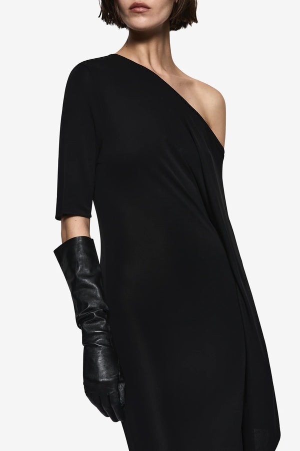 Liria Jersey Dress Black by Misha – full length stretch jersey dress with sleek body skimming silhouette.