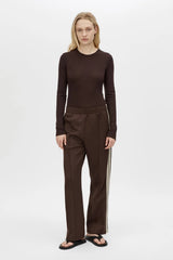 Locus Scuba Pant Espresso by Camilla and Marc - mid rise scuba pants with stripe detail and pintuck, perfect for elevated casual styling.