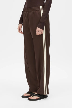 Locus Scuba Pant Espresso by Camilla and Marc - mid rise scuba pants with stripe detail and pintuck, perfect for elevated casual styling.
