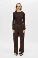 Locus Scuba Pant Espresso by Camilla and Marc - mid rise scuba pants with stripe detail and pintuck, perfect for elevated casual styling.