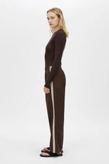 Locus Scuba Pant Espresso by Camilla and Marc - mid rise scuba pants with stripe detail and pintuck, perfect for elevated casual styling.