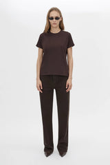 Locus Tee Espresso by Camilla and Marc - fitted cotton baby tee with stripe detail and crew neckline, perfect for elevated casual styling.