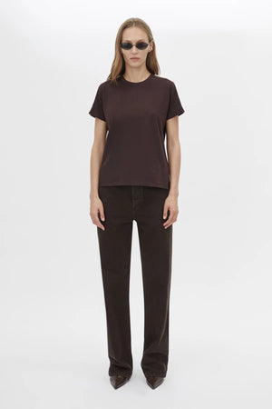 Locus Tee Espresso by Camilla and Marc - fitted cotton baby tee with stripe detail and crew neckline, perfect for elevated casual styling.