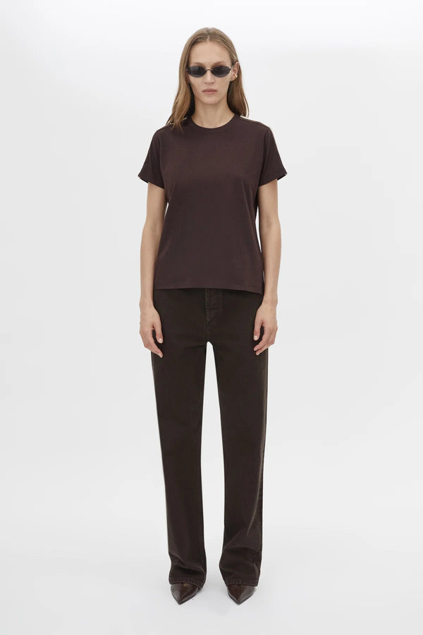 Locus Tee Espresso by Camilla and Marc - fitted cotton baby tee with stripe detail and crew neckline, perfect for elevated casual styling.