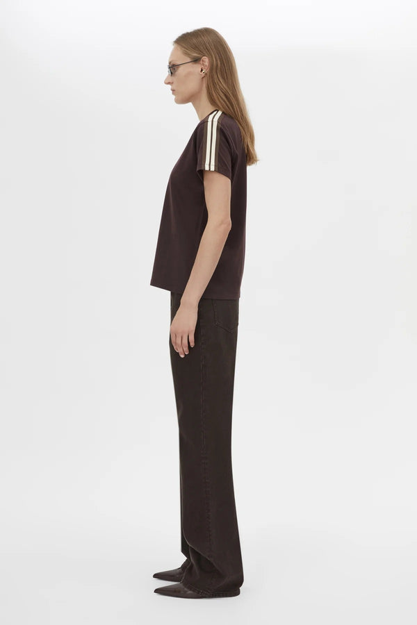Locus Tee Espresso by Camilla and Marc - fitted cotton baby tee with stripe detail and crew neckline, perfect for elevated casual styling.