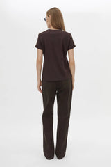 Locus Tee Espresso by Camilla and Marc - fitted cotton baby tee with stripe detail and crew neckline, perfect for elevated casual styling.