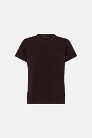 Locus Tee Espresso by Camilla and Marc - fitted cotton baby tee with stripe detail and crew neckline, perfect for elevated casual styling.