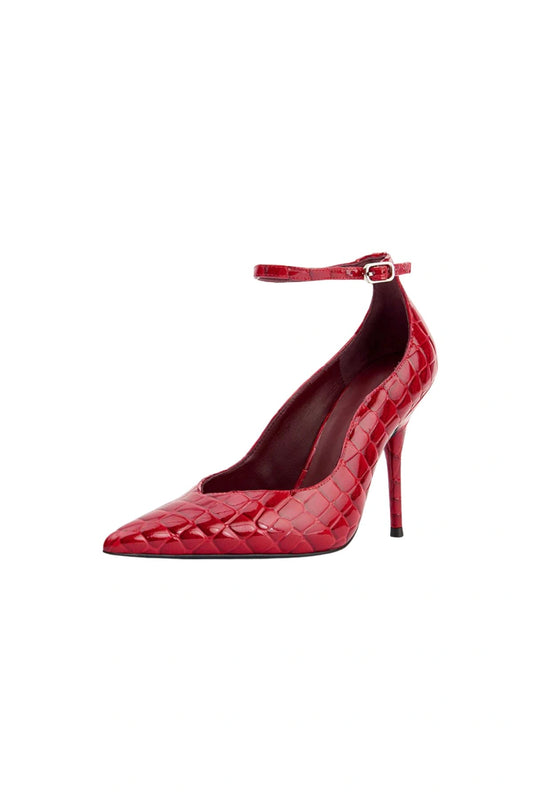 Lolly Scarlet Patent Croc by Alias Mae, croc leather heel with ankle strap, perfect for bold evening and event styling