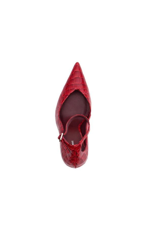 Lolly Scarlet Patent Croc by Alias Mae, croc leather heel with ankle strap, perfect for bold evening and event styling