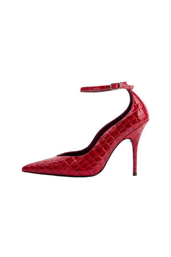 Lolly Scarlet Patent Croc by Alias Mae, croc leather heel with ankle strap, perfect for bold evening and event styling