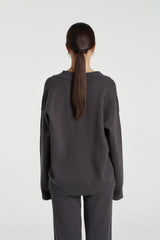 Long Sleeve Collared Knit Shadow by Summi Summi – relaxed organic cotton knit with sporty V-neck collar detail.