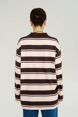 Long Sleeve Polo Top Choc Rose Stripe by Summi Summi – relaxed striped cotton polo top with long sleeves.