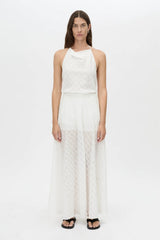 Louise Handkerchief Top by Camilla and Marc – a soft white sheer check halter top with a draped cowl neckline, perfect for light elegant styling.