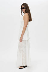 Louise Handkerchief Top by Camilla and Marc – a soft white sheer check halter top with a draped cowl neckline, perfect for light elegant styling.