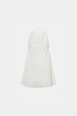 Louise Handkerchief Top by Camilla and Marc – a soft white sheer check halter top with a draped cowl neckline, perfect for light elegant styling.