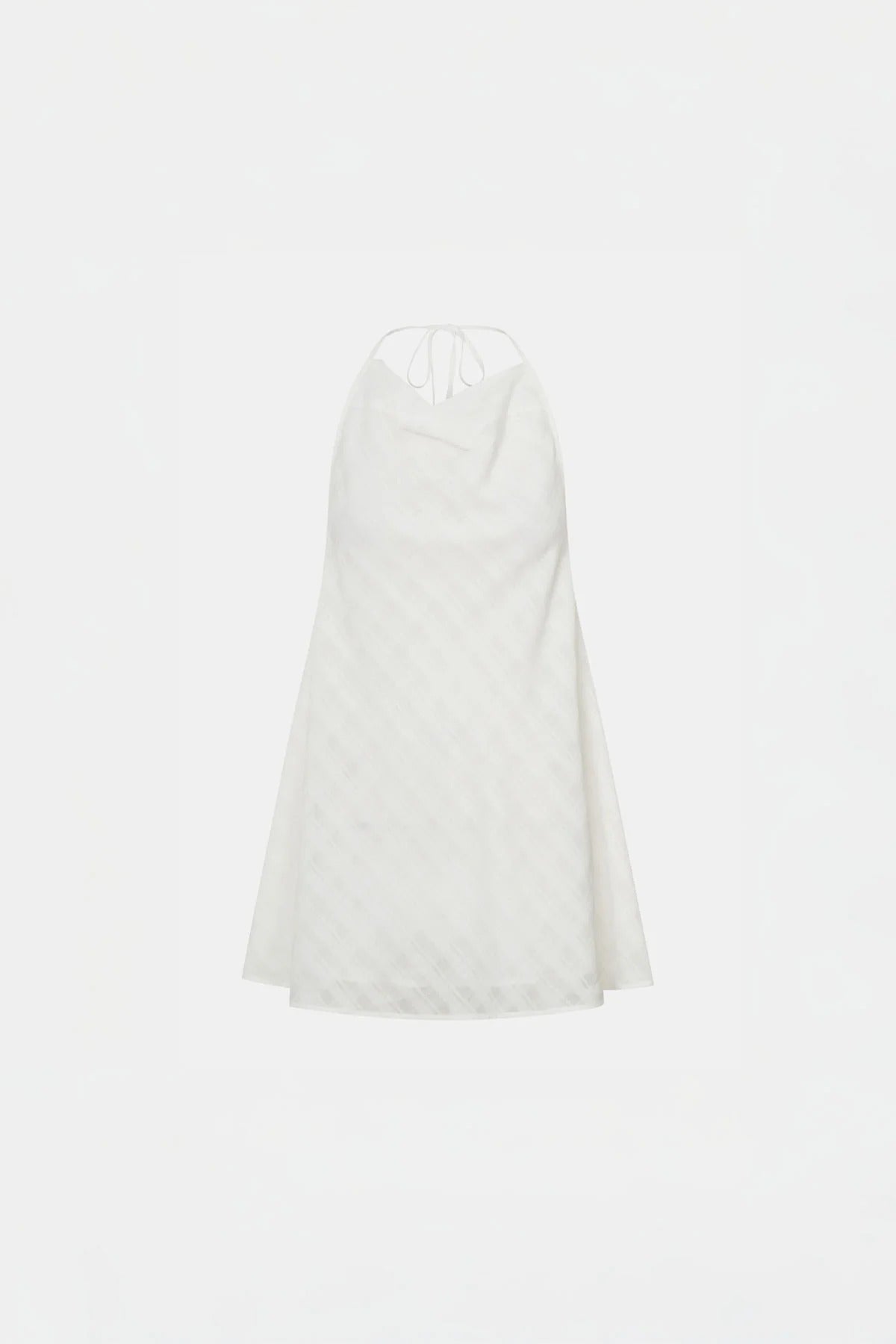 Louise Handkerchief Top by Camilla and Marc – a soft white sheer check halter top with a draped cowl neckline, perfect for light elegant styling.