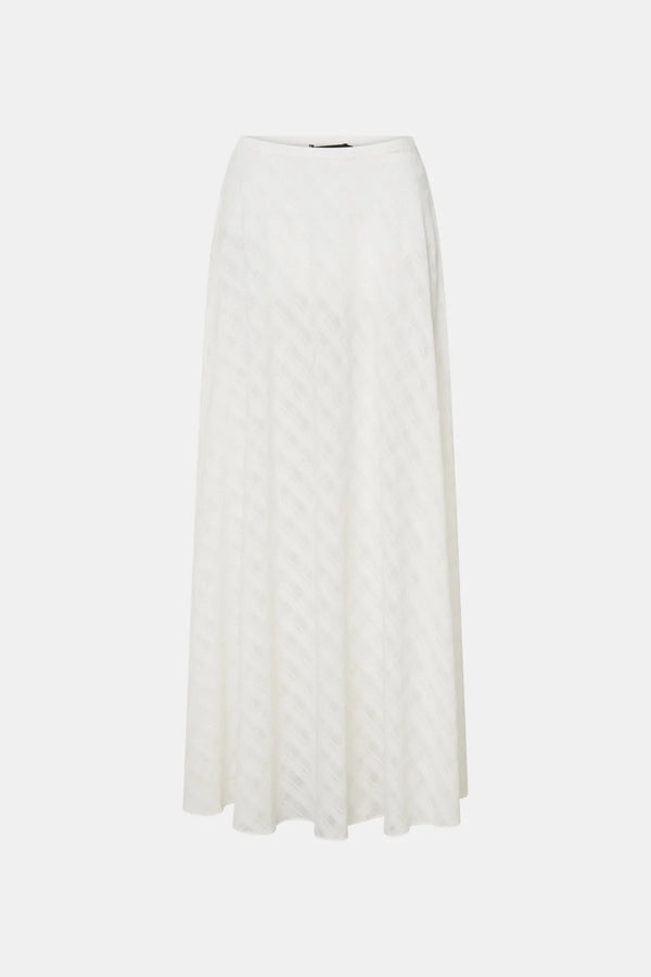 Louise Maxi Skirt by Camilla and Marc – a soft white sheer check maxi skirt with an elastic waist and detachable lining, perfect for elegant layering.