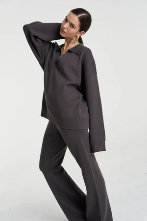 Lounge Knit Pant Shadow by Summi Summi – relaxed organic cotton knit pants for elevated comfort and everyday wear.