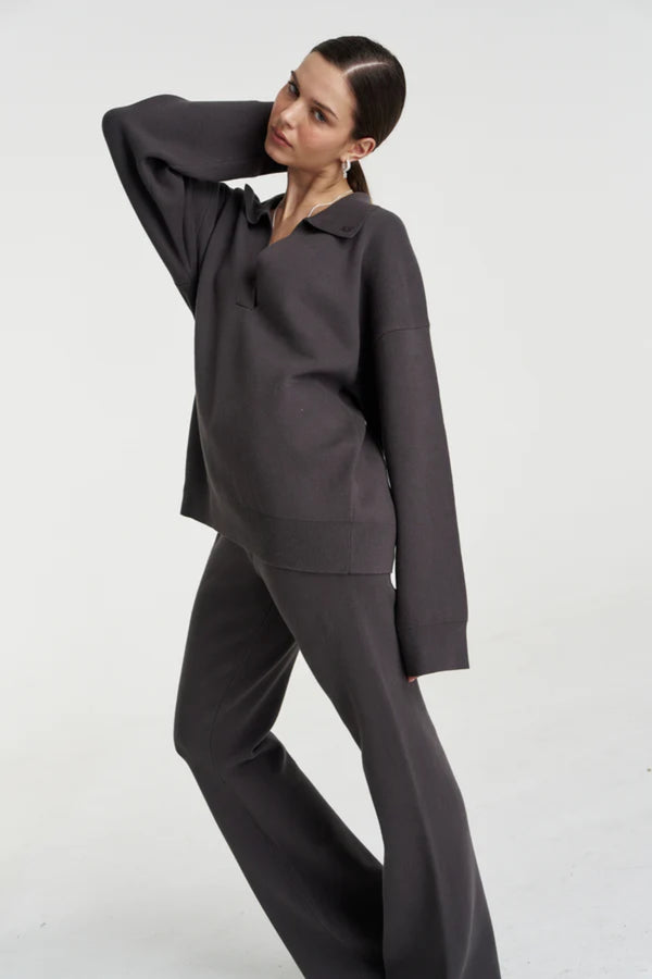 Lounge Knit Pant Shadow by Summi Summi – relaxed organic cotton knit pants for elevated comfort and everyday wear.