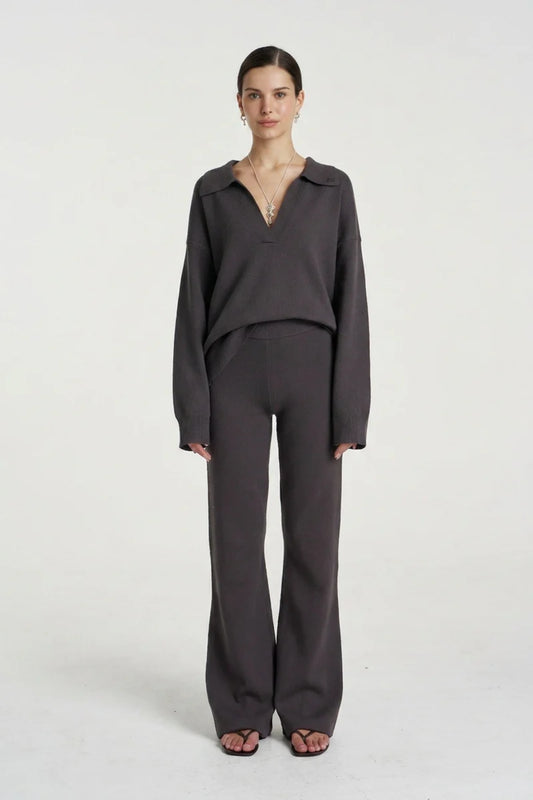 Lounge Knit Pant Shadow by Summi Summi – relaxed organic cotton knit pants for elevated comfort and everyday wear.
