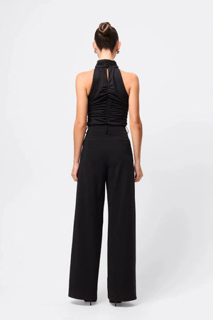 Love Again Top Black by Mossman, halter Lycra top with racerback, gathered detail and rosette accent, a trendy piece perfect for chic evenings or events.