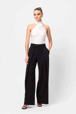 Love Again Top White by Mossman, halter Lycra top with racerback, gathered detail and rosette accent, a trendy piece perfect for chic evenings or events.