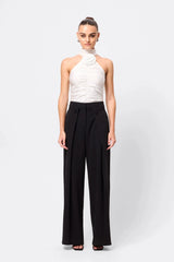 Love Again Top White by Mossman, halter Lycra top with racerback, gathered detail and rosette accent, a trendy piece perfect for chic evenings or events.