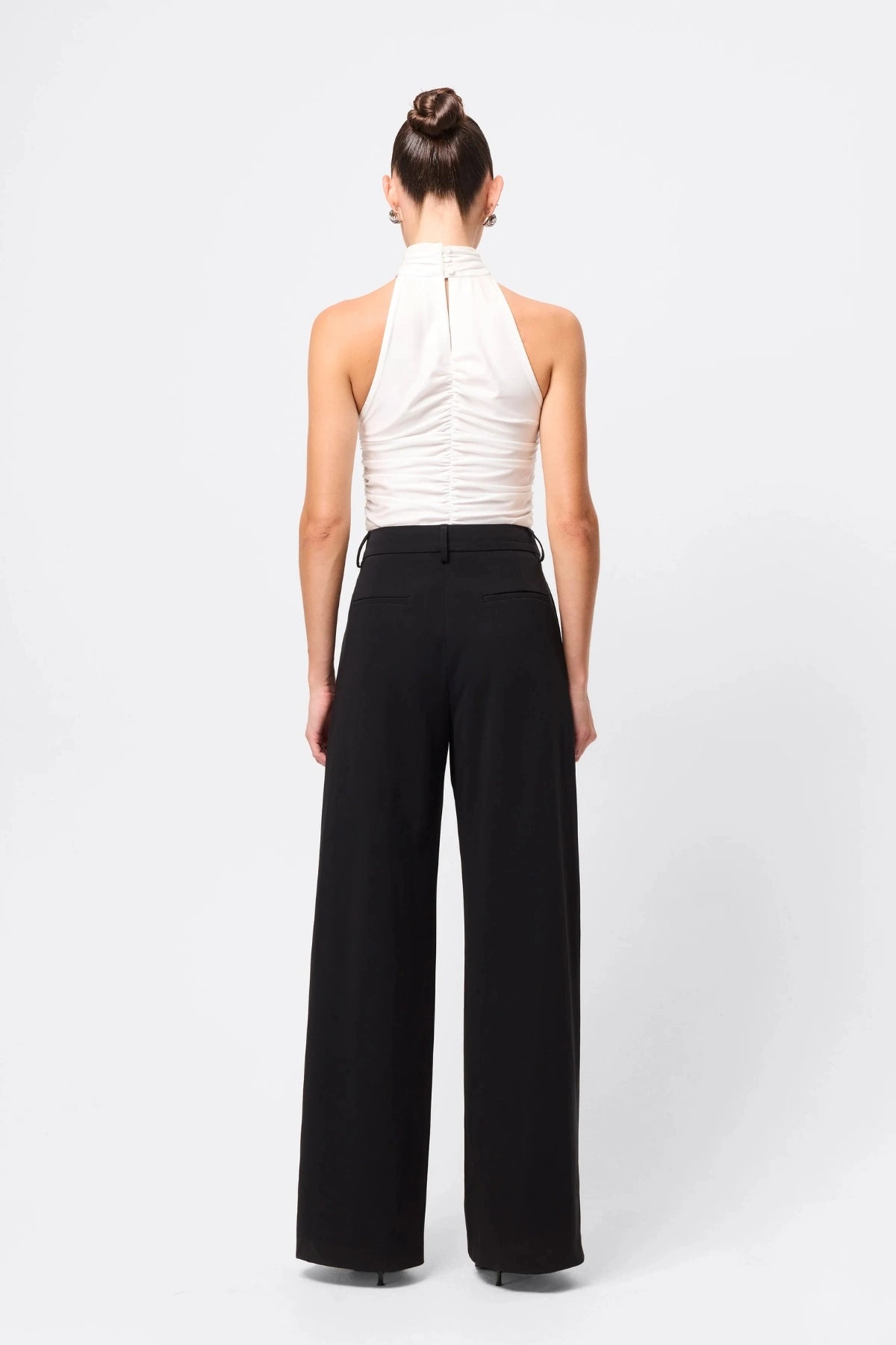 Love Again Top White by Mossman, halter Lycra top with racerback, gathered detail and rosette accent, a trendy piece perfect for chic evenings or events.