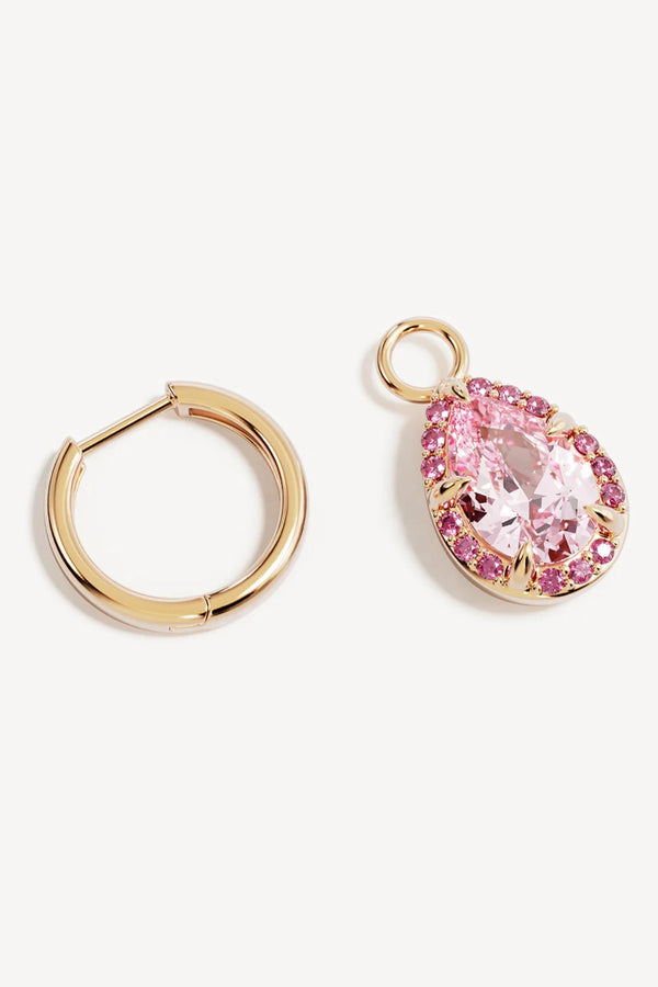 Love Without Limits Hoops by By Charlotte – 18k gold vermeil hoop earrings with pink cubic zirconia and ruby removable pendants.