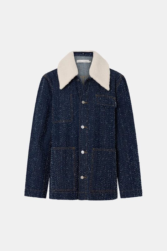 Luca Denim Utility Jacket Indigo Neps by Camilla and Marc - denim jacket with shearling collar and utility pockets, designed for a structured modern look.