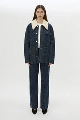 Luca Denim Utility Jacket Indigo Neps by Camilla and Marc - denim jacket with shearling collar and utility pockets, designed for a structured modern look.
