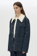Luca Denim Utility Jacket Indigo Neps by Camilla and Marc - denim jacket with shearling collar and utility pockets, designed for a structured modern look.