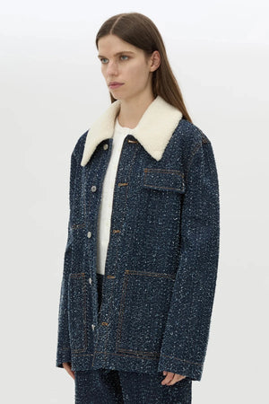 Luca Denim Utility Jacket Indigo Neps by Camilla and Marc - denim jacket with shearling collar and utility pockets, designed for a structured modern look.