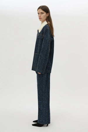 Luca Denim Utility Jacket Indigo Neps by Camilla and Marc - denim jacket with shearling collar and utility pockets, designed for a structured modern look.