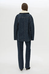 Luca Denim Utility Jacket Indigo Neps by Camilla and Marc - denim jacket with shearling collar and utility pockets, designed for a structured modern look.