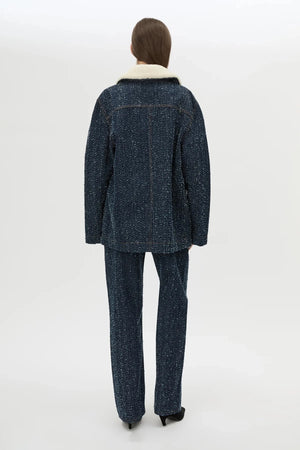 Luca Denim Utility Jacket Indigo Neps by Camilla and Marc - denim jacket with shearling collar and utility pockets, designed for a structured modern look.