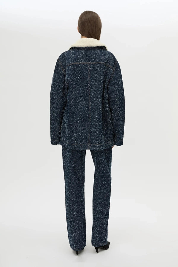 Luca Denim Utility Jacket Indigo Neps by Camilla and Marc - denim jacket with shearling collar and utility pockets, designed for a structured modern look.