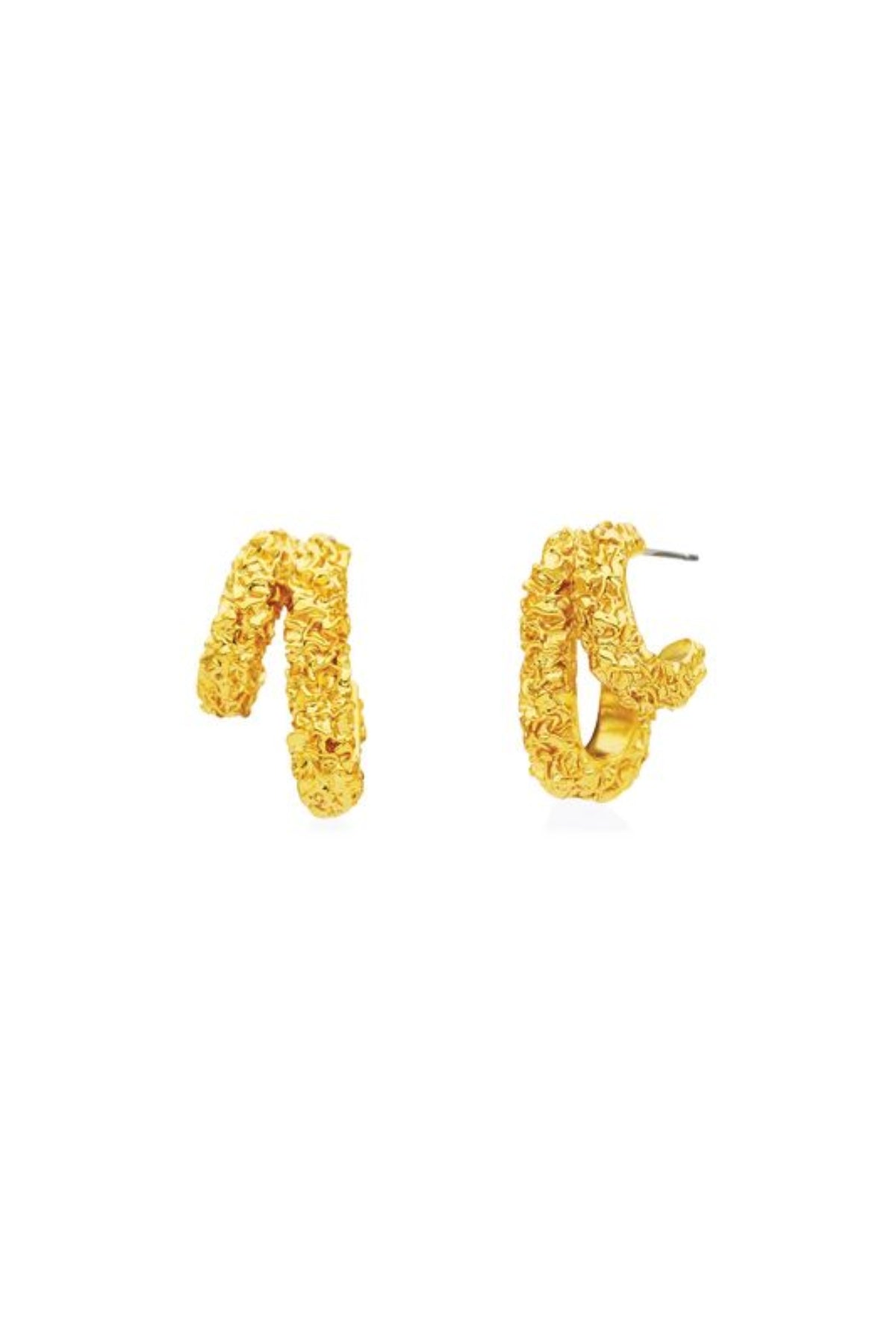 Lucca Earrings by Amber Sceats – handcrafted in Italy with 24K gold-plated brass, featuring a curved silhouette for timeless elegance.
