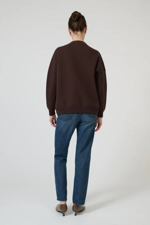 Lucia Bomber Chocolate by Onte – structured cotton bomber jacket with Milano knit and tonal snap buttons.