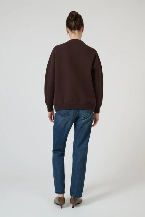 Lucia Bomber Chocolate by Onte – structured cotton bomber jacket with Milano knit and tonal snap buttons.