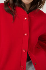 Lucia Bomber Red by Onte - red knit bomber jacket with snap buttons and rib trim, designed for a structured modern look.