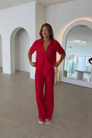 Lucy Lace Elastic Pant Black by Sneaky Link – a sheer lace pant with wide leg and elastic waist. Perfect for elevated styling.